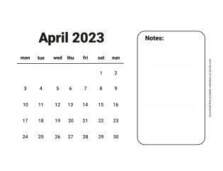 April 2023 free calendar for print