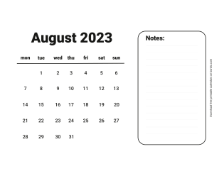 August 2023 Free Calendar for print