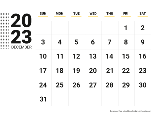 December 2023 Calendar Sunday