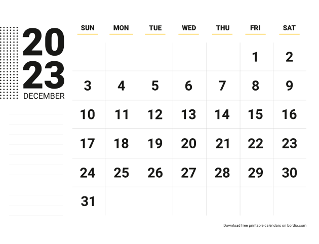 Printable December 2023 Calendar - December 2023 Calendar Sunday Prew