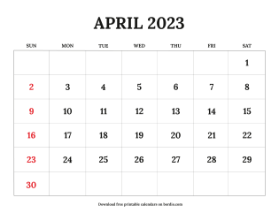 Free Printable April 2023 Calendar Sunday
