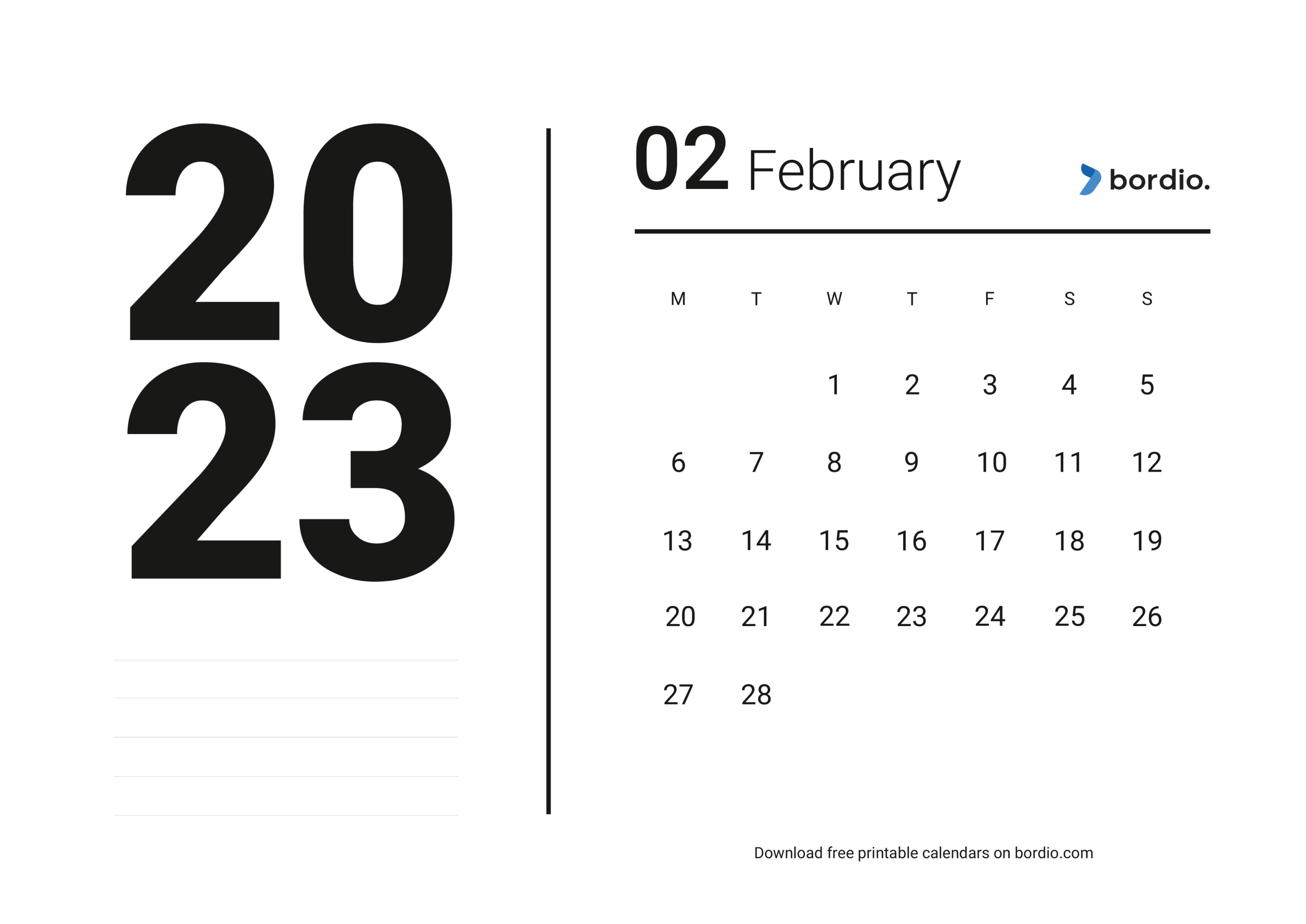 Printable February 2023 Calendar Free Download In Pdf Bordio