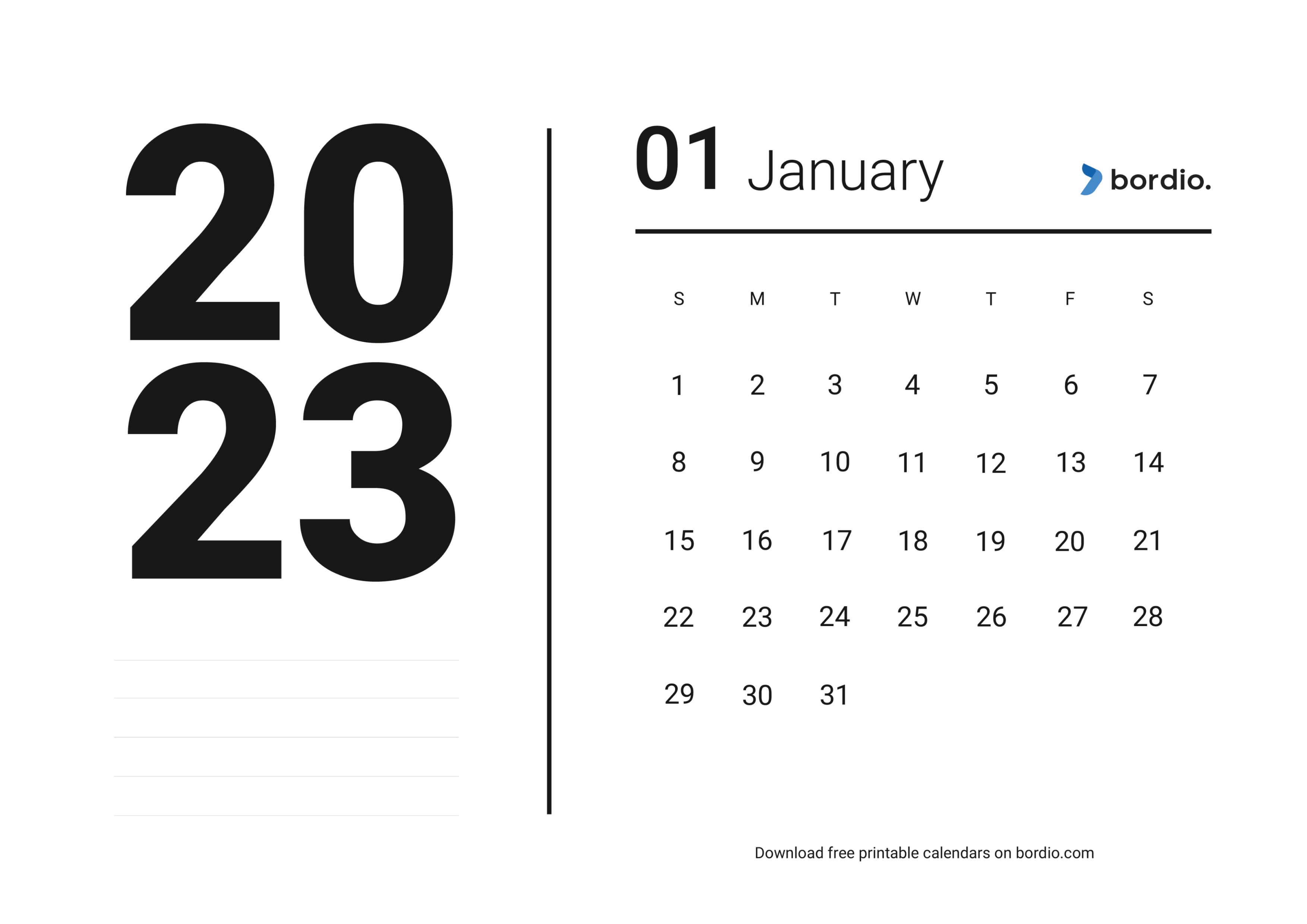 Printable January 2023 Calendar Free Download In Pdf Bordio 7516