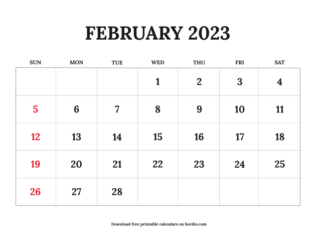 Printable February 2023 Calendar | Free Download in PDF - Bordio