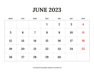 Free Printable June 2023 Calendar