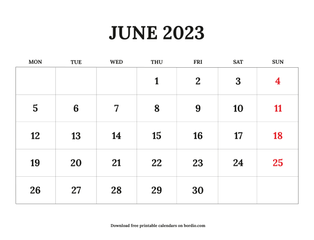 Printable June 2023 Calendar | Free Download in PDF - Bordio