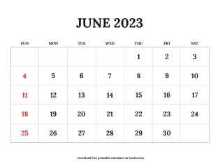 Free Printable June 2023 Calendar Sunday
