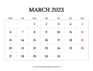 Free printable march 2023 calendar