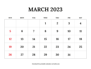 Free printable march 2023 calendar sunday