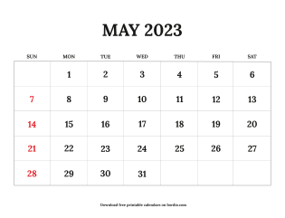 Free Printable May 2023 Calendar Sunday
