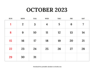 Printable October 2023 Calendar | Free Download in PDF - Bordio