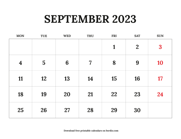 September 2023 Printable Calendar 