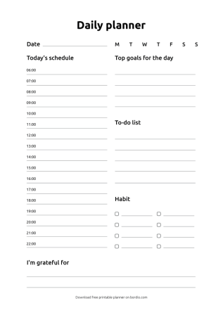 Hourly daily planner template