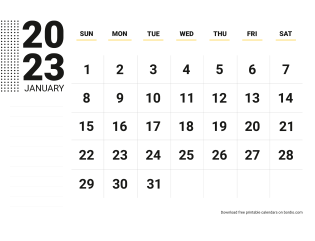 January 2023 Calendar from Sunday Preview