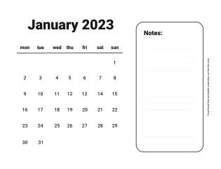 January 2023 Free Calendar for print