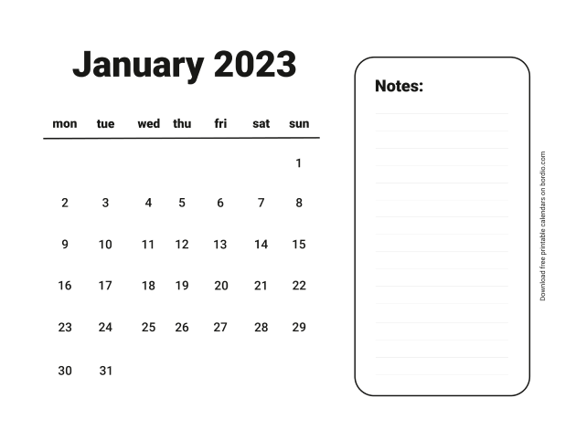 Printable January 2023 Calendar Free Download In Pdf Bordio 6482