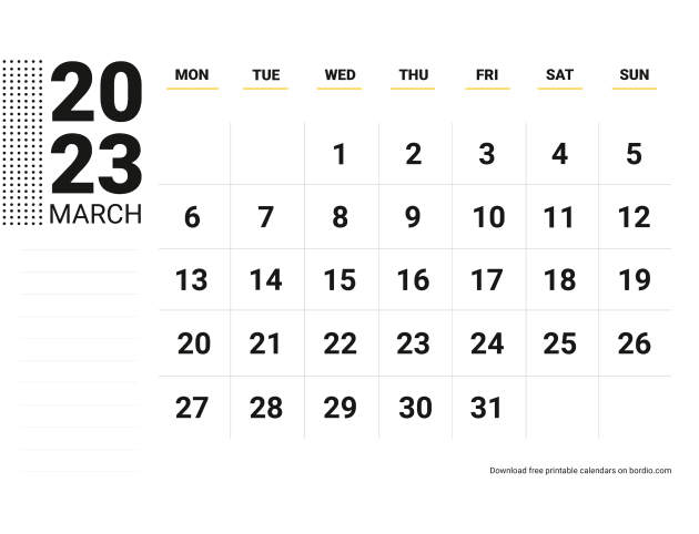 Printable March 2023 Calendar Free Download In Pdf Bordio