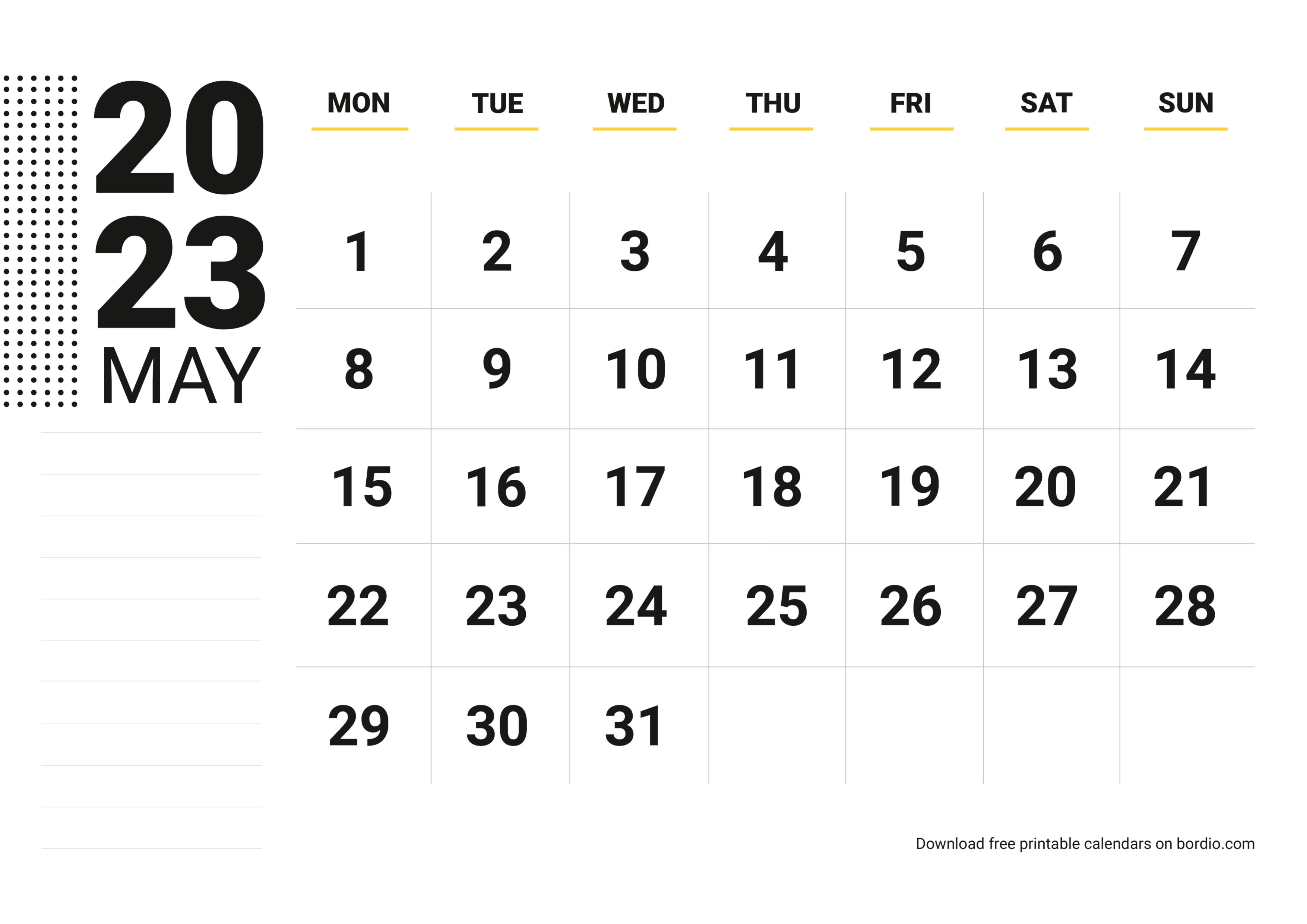 Printable May 2023 Calendar Free Download in PDF Bordio