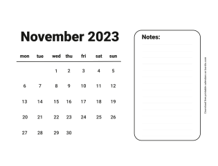 November 2023 free calendar for print