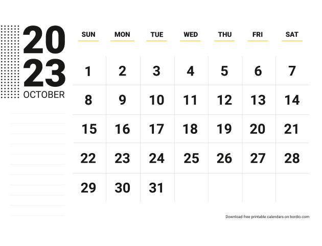 Printable October 2023 Calendar Free Download In Pdf Bordio