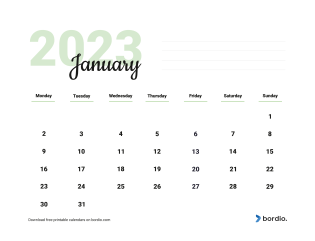 Printable Calendar January 2023