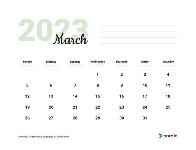 Printable March 2023 Calendar Free Download In Pdf Bordio