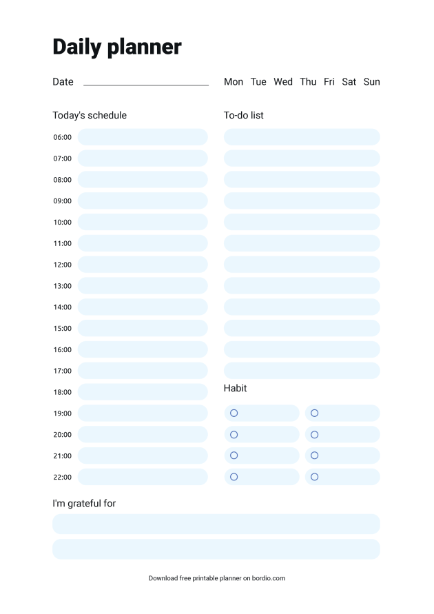 Printable Daily Planner Template Free Templates In Pdf Bordio