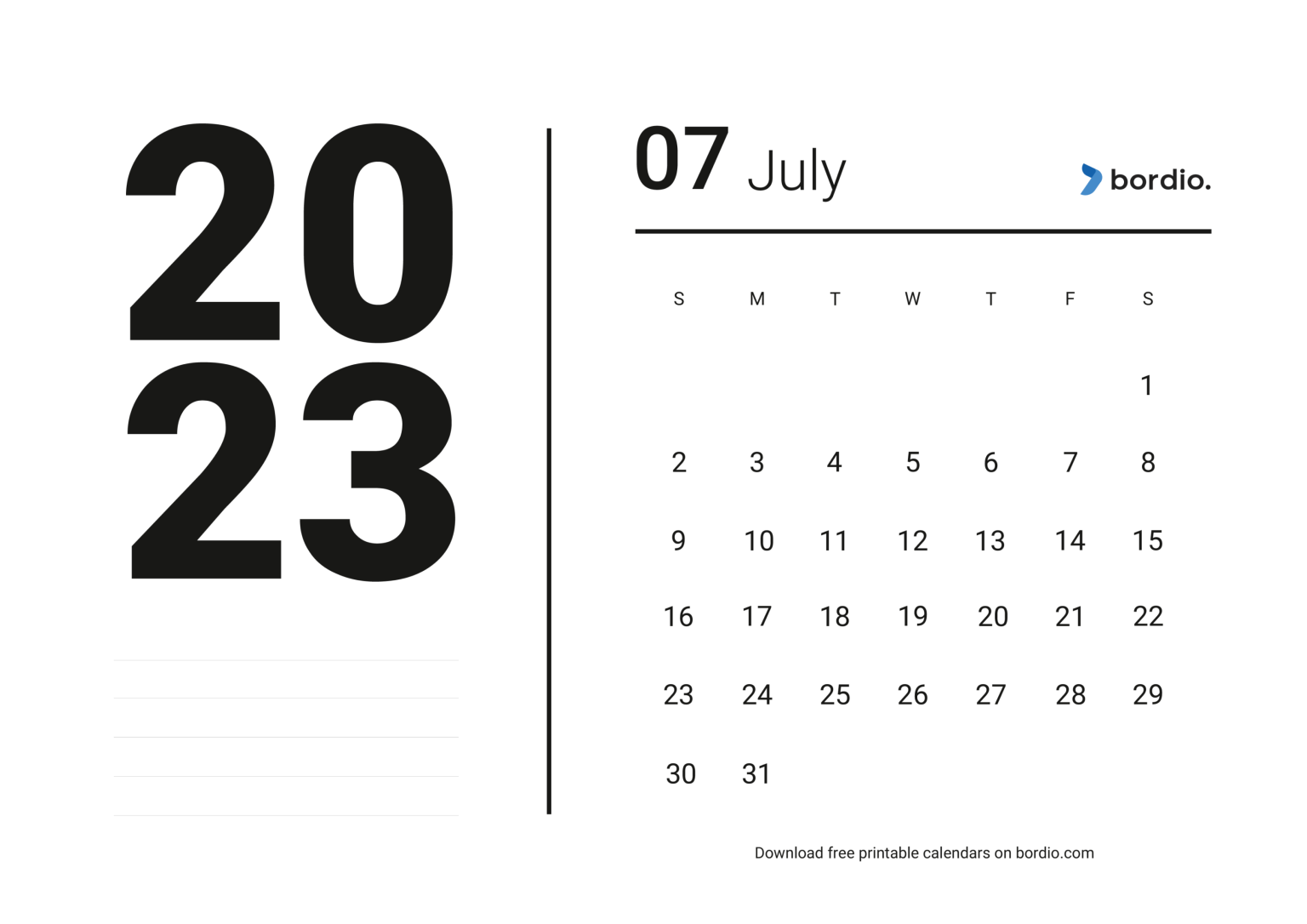 Printable July 2023 Calendar Free Download In Pdf Bordio 5701