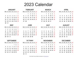 Printable Yearly Calendar 2023 | Free Download in PDF - Bordio