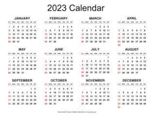 Blank 2023 Calendar Free Sunday