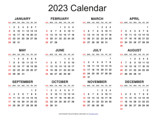 Printable Yearly Calendar 2023 | Free Download in PDF - Bordio