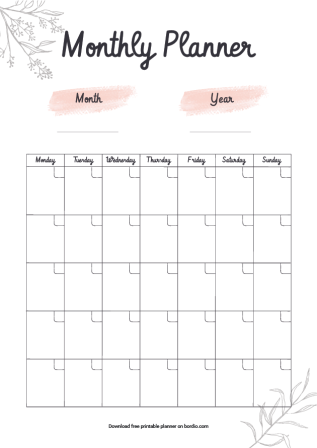Blank monthly planner template