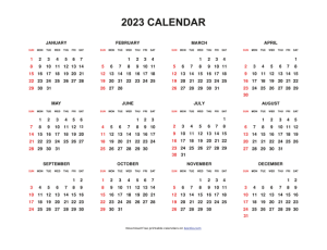 Printable Yearly Calendar 2023 