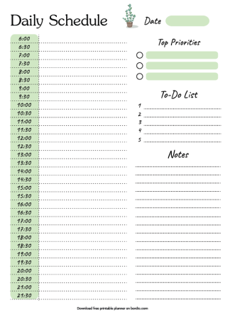 Daily Schedule Free Template