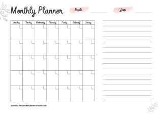Monthly planner template horizontal