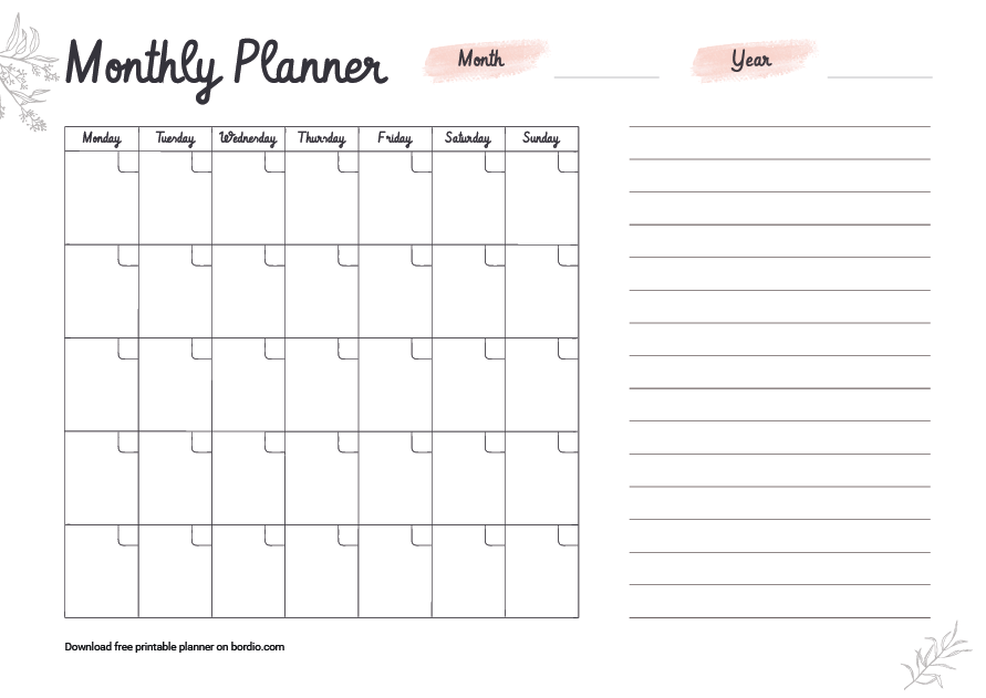 Printable Monthly Planner Templates Download For Free In PDF