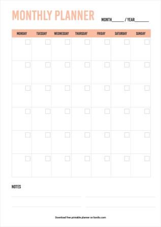Monthly planner template vertical