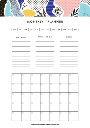 Monthly planner template with Calendar