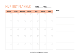 Printable Monthly planner Horizontal