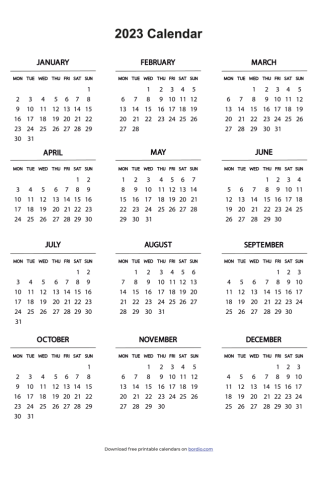 Printable Yearly Calendar 2023