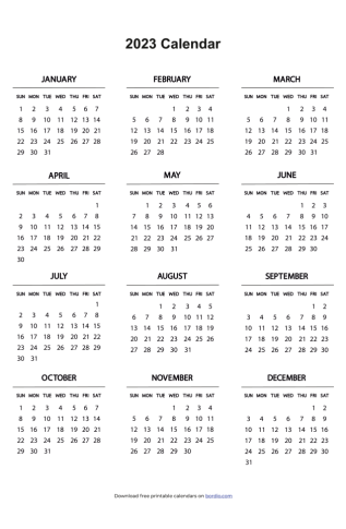 Printable Yearly Calendar 2023 Sunday