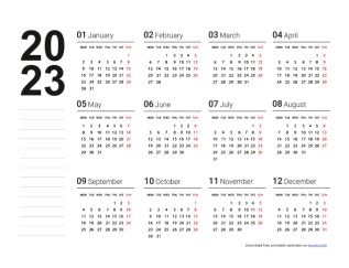 Yearly 2023 Calendar