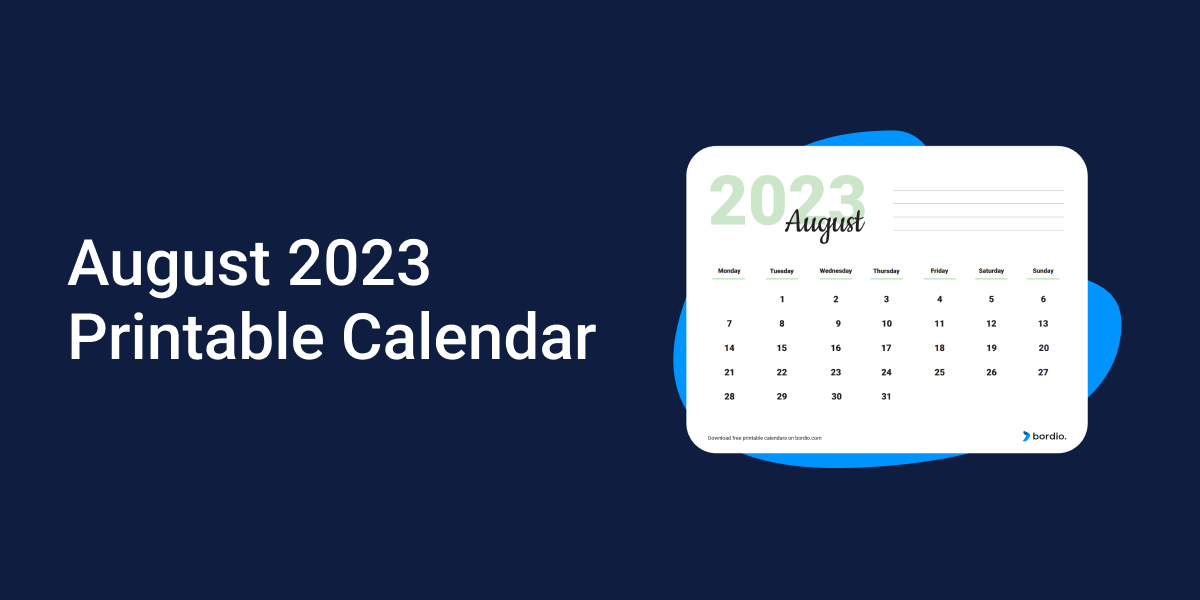 Printable August 2023 Calendar | Download for Free - Bordio