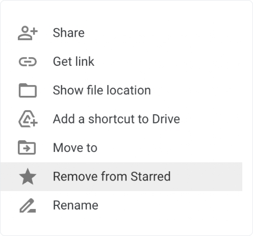 Google Drive - Remove from Stared - Favorites