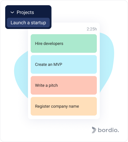Project example in Bordio with tasks-timeblocks