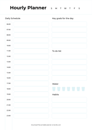 Blank Hourly planner printable template