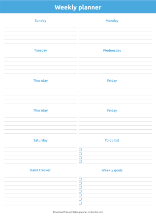 Blank weekly planner template