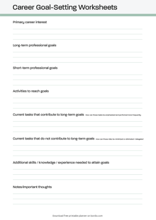 Career Goal Setting Worksheet Printable
