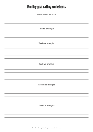 Monthly goal-setting template for print