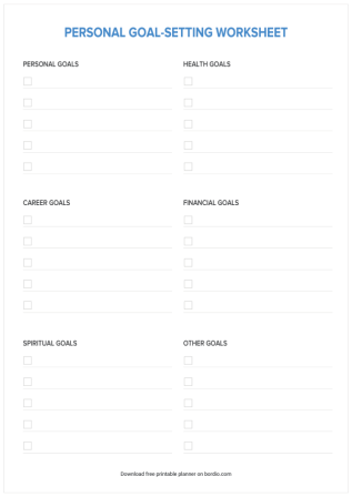 Personal goal setting worksheet preview